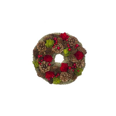 Cosy @ Home Couronne Rouge-vert Rond Bois 25x25xh8 P