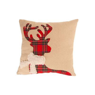 Coussin Deer Scarf Checkers Rouge Blanc 40x40xh8cm Carre Textile
