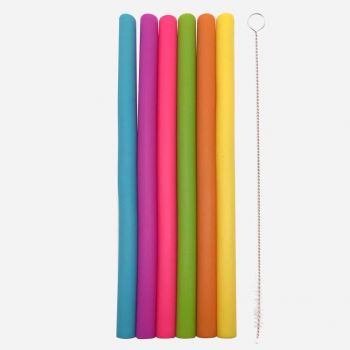 Dotz set de 6 pailles droites en silicone multicolore avec brosse de nettoyage 25cm