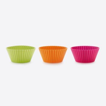 Lékué set de 6 moules à muffins plissés en silicone rose; orange et vert Ø 7cm H 3.5cm