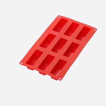 Lékué moule en silicone pour 9 gâteaux rectangulaires rouge 8x3x3.3cm