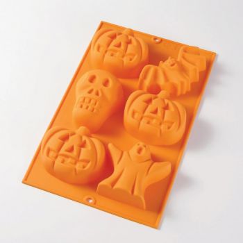 Lékué moule en silicone pour 6 gâteaux Halloween orange 30x19.5x3.8cm