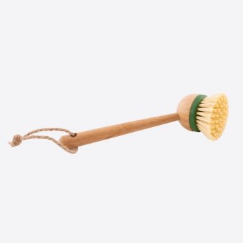 Point-Virgule brosse à vaisselle avec tête amovible et poignée en bambou 23cm