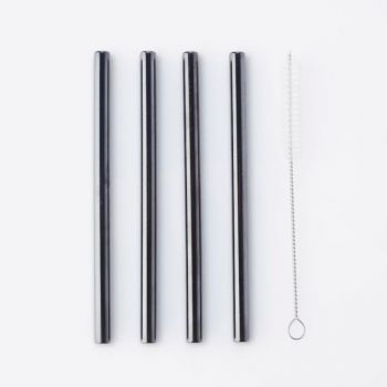 Point-Virgule set de 4 pailles courtes en inox noir avec brosse de nettoyage 14cm
