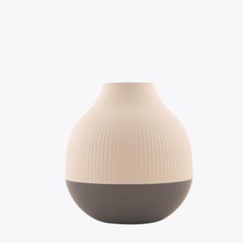 Point-Virgule vase en fibre de bambou blanc cassé et gris foncé ø 18.1cm H 19cm