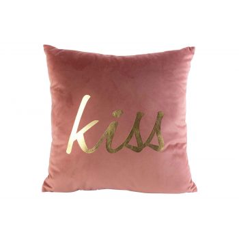 Cosy @ Home Coussin Kiss Rose 40x40xh10cm Velours