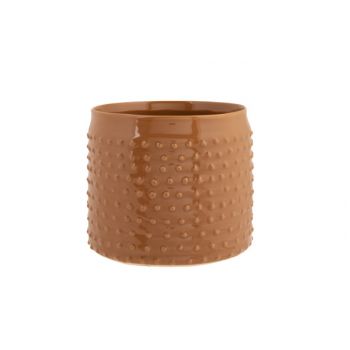 Cosy @ Home Cachepot Glazed Embossed Dots Camel 17,5