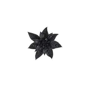 Cosy @ Home Poinsettia Clip Glitter Noir D15cm Plast