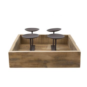 Cosy @ Home Porte Bougies X4 Wooden Plate Naturel 25