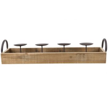 Cosy @ Home Porte Bougies X4 Wooden Tray Naturel 58x