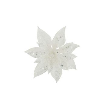 Cosy @ Home Poinsettia Clip Glitter Blanc D15cm Plas