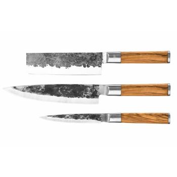 Olive Set De Couteaux 3pcs - Couteau Chef + Couperet + Couteau Menager