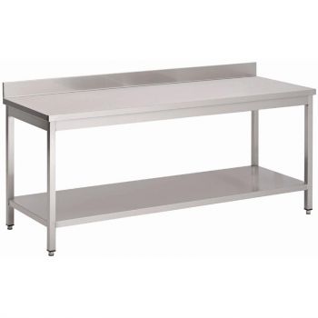 Table inox avec étagère basse et dosseret Gastro M 1000 x 700 x 850mm