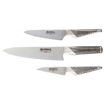 Global G237 Set de couteaux 3 pièces Couteau de chef + Couteau à steak + Couteau d'office GS-3/G-2/GS-7