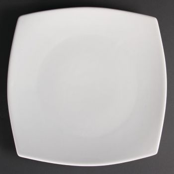 Assiettes carrées bords arrondis blanches Olympia 305mm